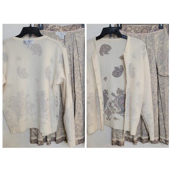 VTG Evan-Picone Petites Lambswool Angora Rabbit Paisley Cardigan Skirt 2pc Set☆M - Picture 9 of 14